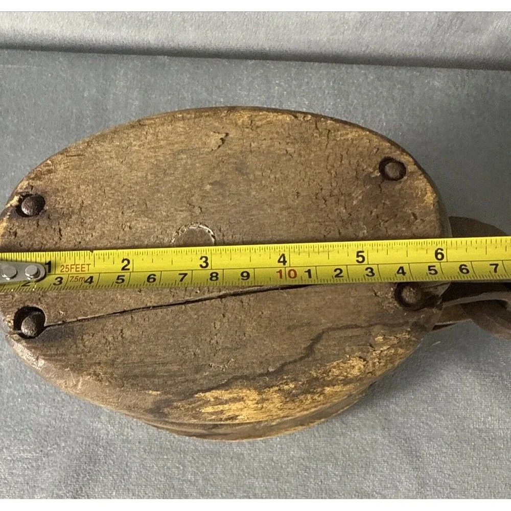 Antique Vintage DOUBLE BLOCK & Tackle Pulley‎ Hook Wood Primitive